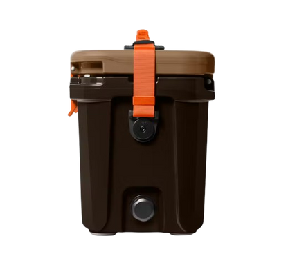 A photo of the Yeti Roadie 15 Hard Cooler in colour brown and orange.