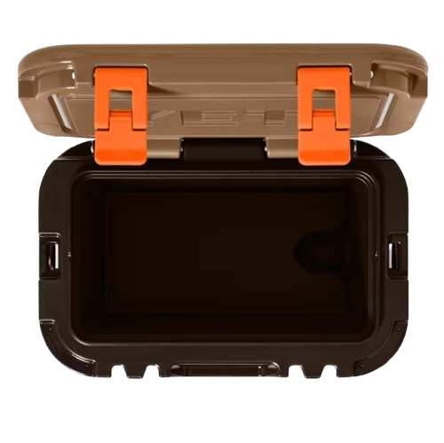 A photo of the Yeti Roadie 15 Hard Cooler in colour brown and orange.