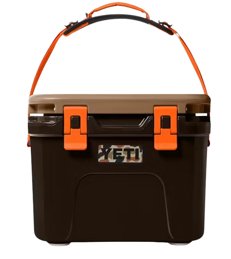 A photo of the Yeti Roadie 15 Hard Cooler in colour brown and orange.