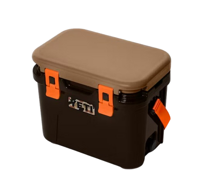 A photo of the Yeti Roadie 15 Hard Cooler in colour brown and orange.