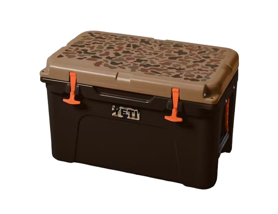 A photo of the Yeti Tundra 45 Hard Cooler in colour wetlands camo.