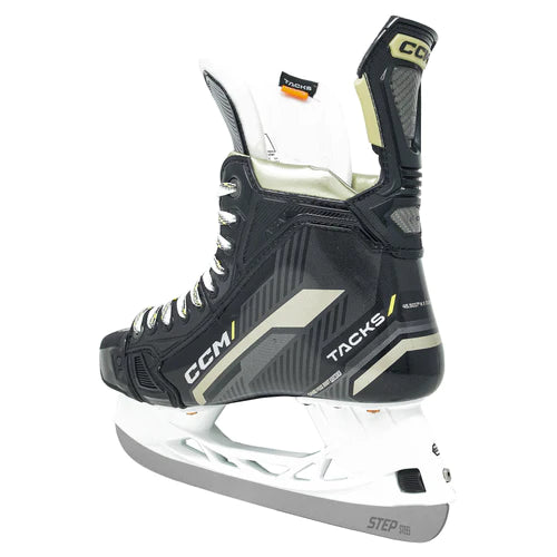 A photo of the CCM Tacks AS-V Senior Hockey Skates 2022 edition with Step Steel alternative diagonal view