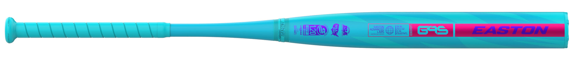 A photo of the Easton Tantrum Loaded 13" 2-Piece Slo-Pitch Softball Bat (2026) in colour blue with red and purple text.