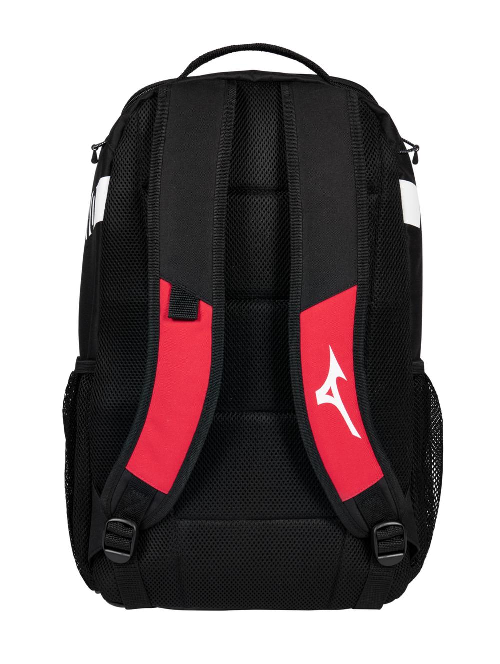 A photo of the Mizuno Crossover Backpack 22 in colour red back view.