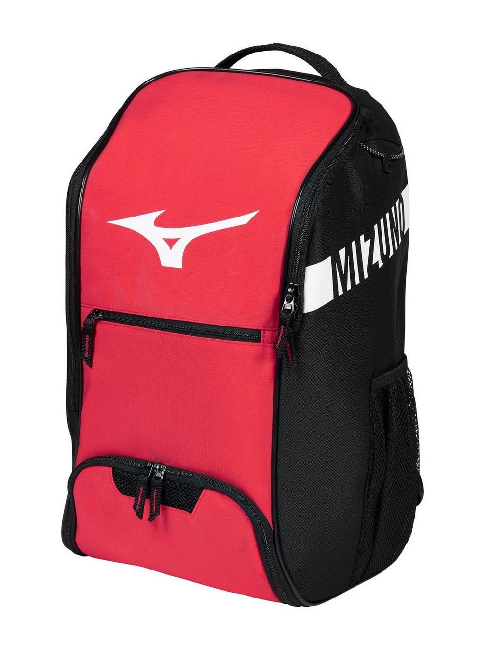 A photo of the Mizuno Crossover Backpack 22 in colour red.