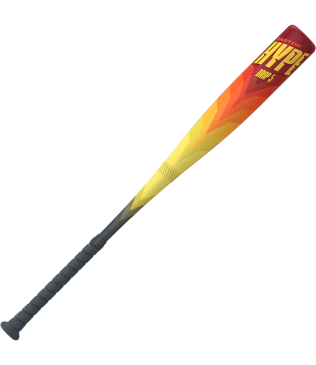 A photo of the Easton Hype drop -5 2 Piece Composite Youth Baseball Bat USSSA in colour red, orange and yellow. Front view. Bat Digest Diamond 2024 Best Bat Award.