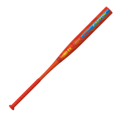 A photo of the Easton Tantrum Loaded 12" 2-Piece Slo-Pitch Softball Bat (2026) in colour red with yellow and blue text.
