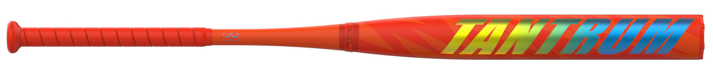 A photo of the Easton Tantrum Loaded 12" 2-Piece Slo-Pitch Softball Bat (2026) in colour red with yellow and blue text.