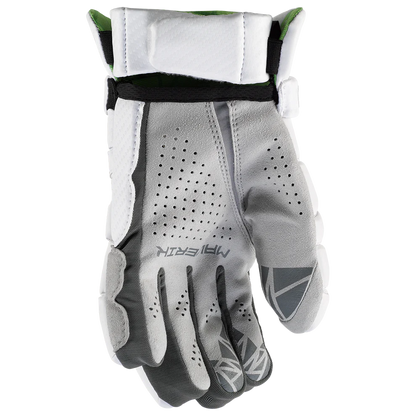 A photo of the Maverik M6 Lacrosse Player Gloves in colour white back view