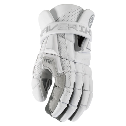 A photo of the Maverik M6 Lacrosse Player Gloves in colour white front view