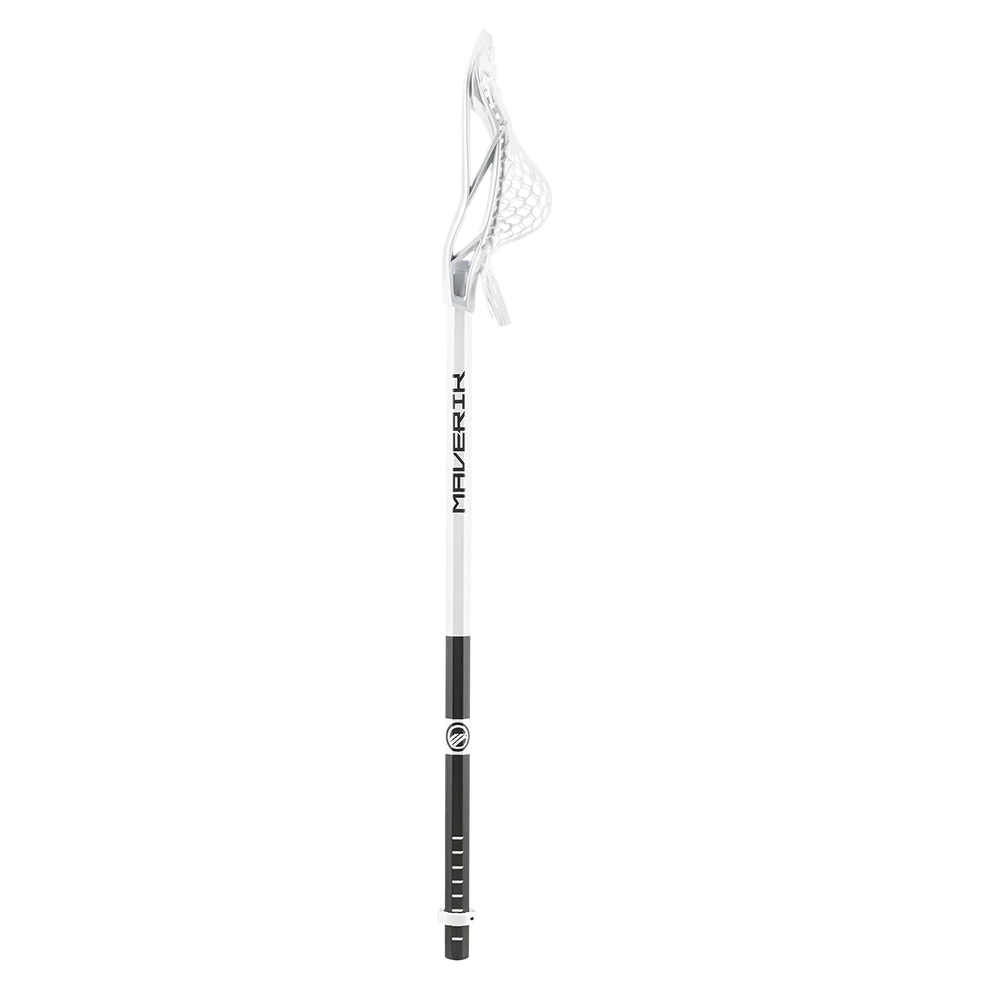 A photo of a Maverik Kinetik Carbon Complete Lacrosse Stick in colour white side view