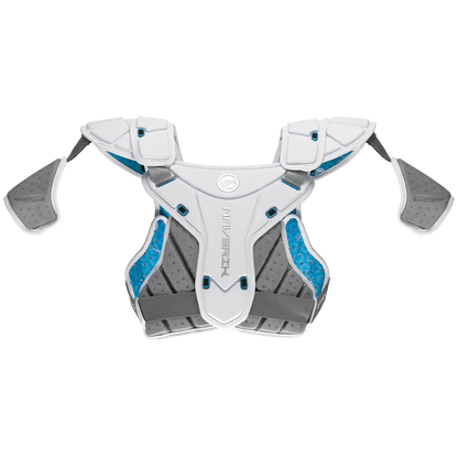 A photo of the Maverik Shift EKG Lacrosse Shoulder Pads in white back view