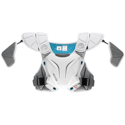 A photo of the Maverik Shift EKG Lacrosse Shoulder Pads in white front view