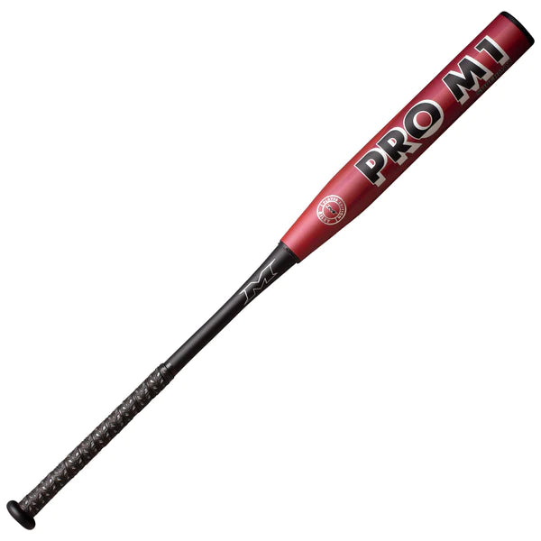 A photo of the Miken Pro M1 Josh Riley USSSA Supermax Barrel Slo-Pitch Bat in colour red front PRO m1 view.