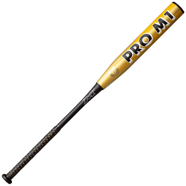 A photo of the Miken PRO M1 Kyle Pearson USSSA Maxload Barrel Slo-Pitch Bat In colour gold front pro m1 view.