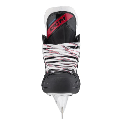 A photo of the CCM S23 Jetspeed Shock Senior Skate in colours black and red front view.