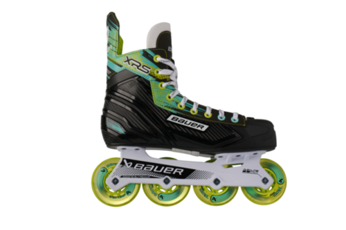 A photo of the Bauer XRS RH Intermediate Roller Skate in colour black and green.