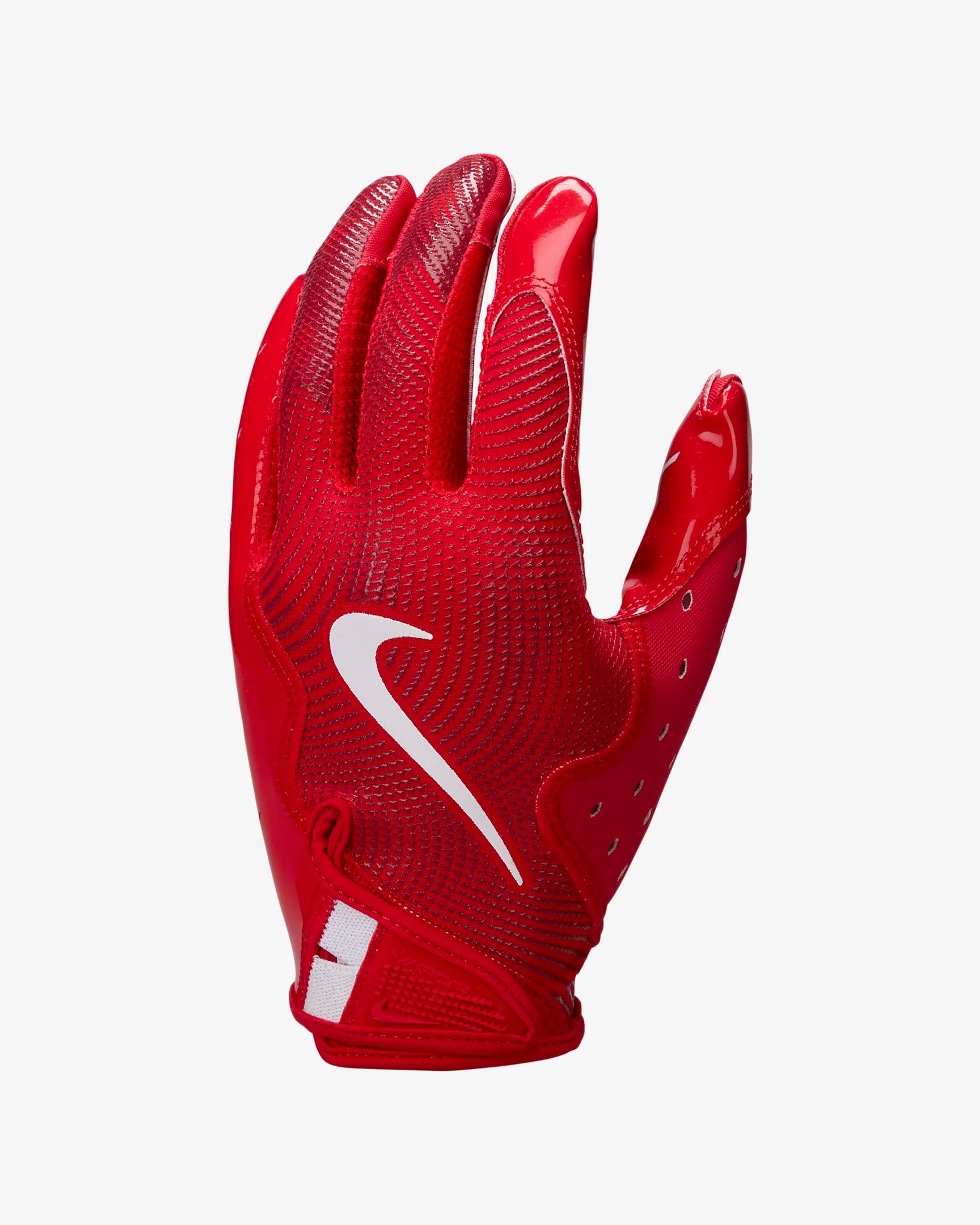 A photo of the Nike Vapor Jet 8.0 Football Gloves in colour red with white nike check