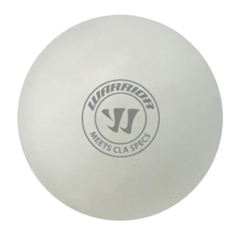 A photo of the Warrior CLA Approved Lacrosse Ball in colour white with the warrior logo. Meets CLA Specs.