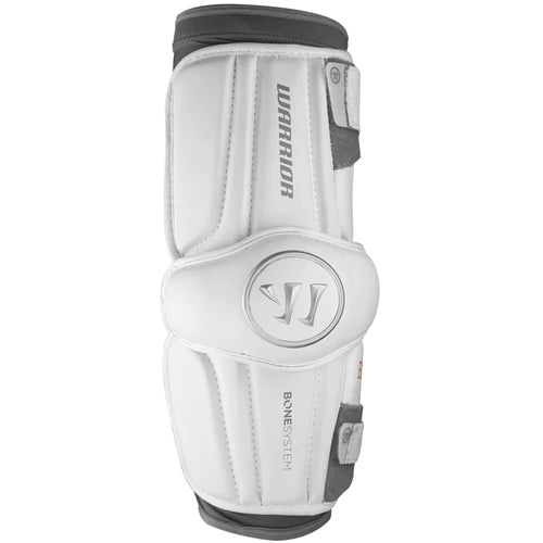 A photo of Warrior Burn Lacrosse Arm Pads lacrosse elbow pads in white front view