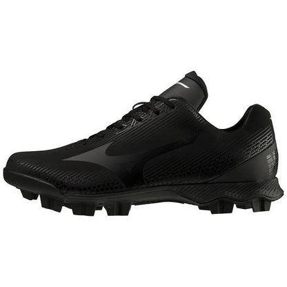 A photo of the Mizuno Wave LightRevo TPU Low Men's Molded Baseball Cleats in colour black, side view.