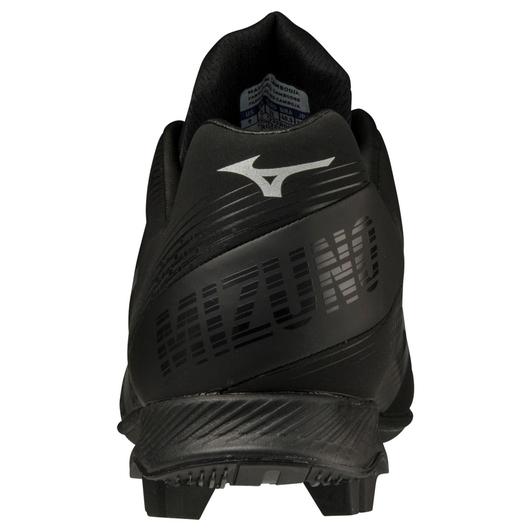 A photo of the Mizuno Wave LightRevo TPU Low Men's Molded Baseball Cleats in colour black, back view.