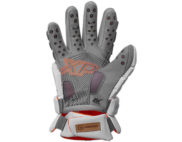 A photo of the Warrior Burn XP2 Lacrosse Gloves in colour white back palm view