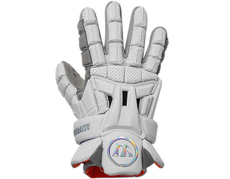 A photo of the Warrior Burn XP2 Lacrosse Gloves in colour white front view
