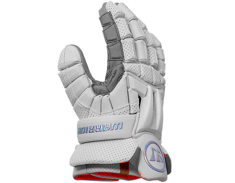 A photo of the Warrior Burn XP2 Lacrosse Gloves in colour white side view
