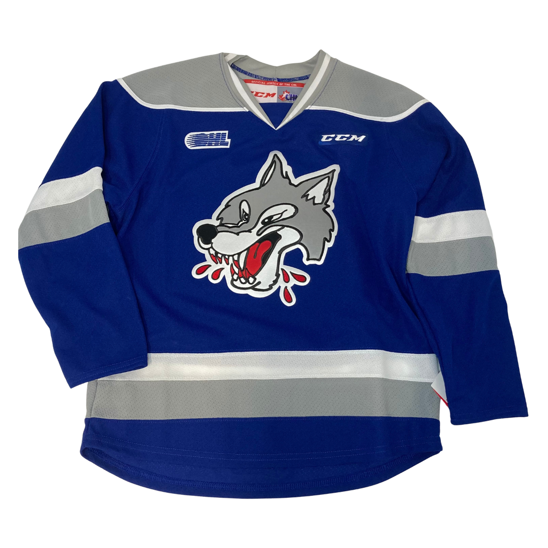 A photo of the Sudbury Wolves Youth Jersey in colour navy blue.