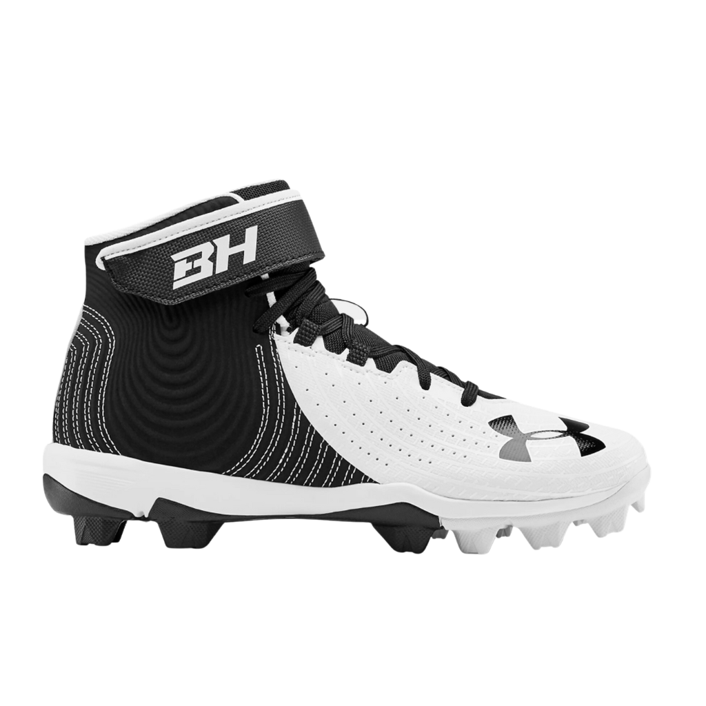 A photo of the Under Armour Junior Harper 4 Mid RM in colour black and white side view.