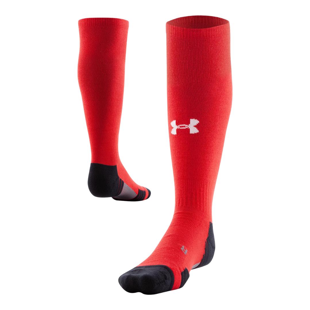 A photo of the Under Armour Soccer Socks in colour red.